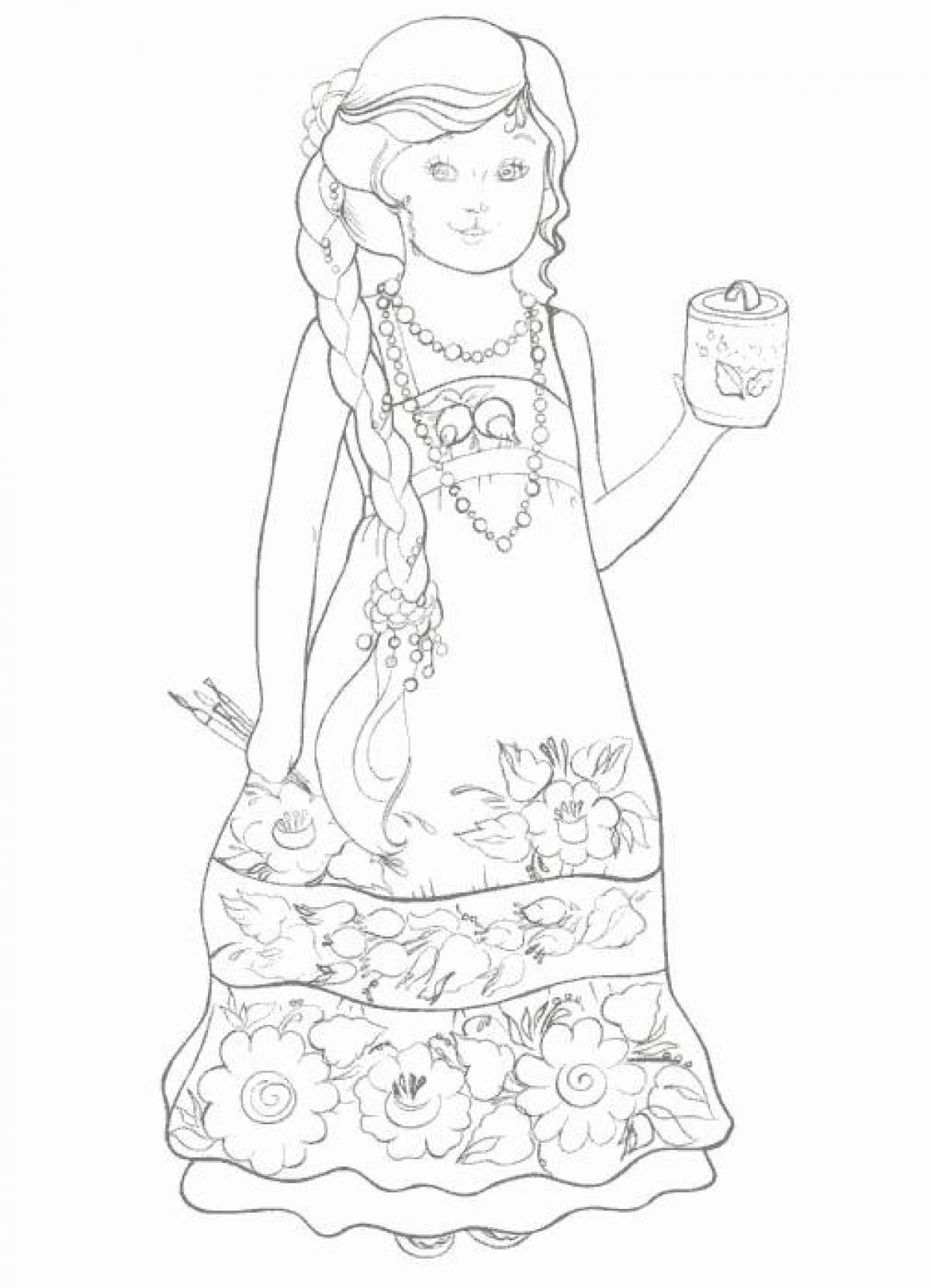 Раскраска девочка в платье народном