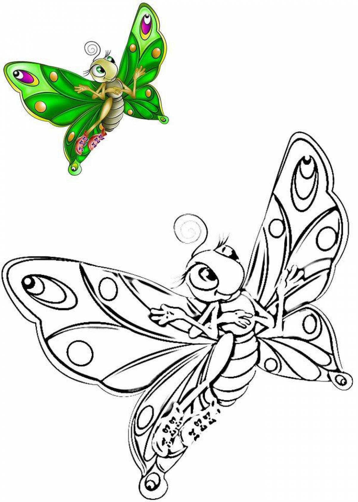 Бабочка раскраска для детей цветная