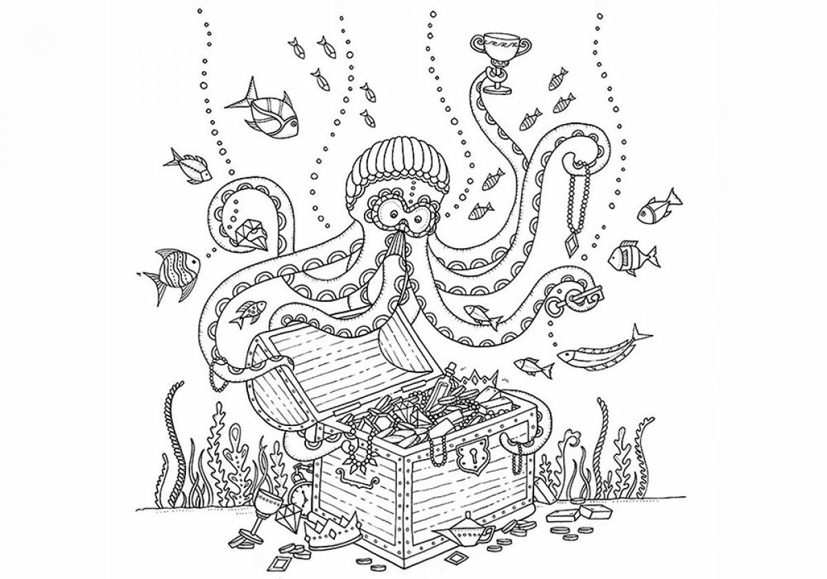 Раскраски антистресс Джоанна Басфорд Затерянный океан осьминог