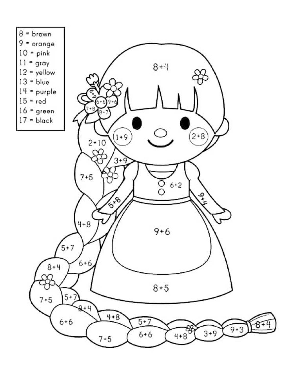 Coloring pages with addition examples