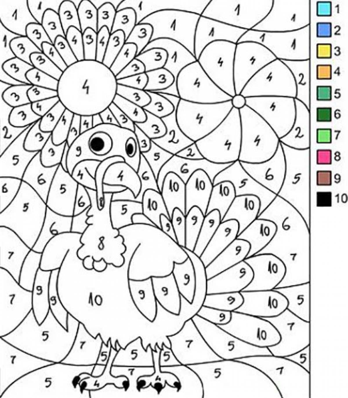 Coloring pages for grade 1 with examples of a turkey