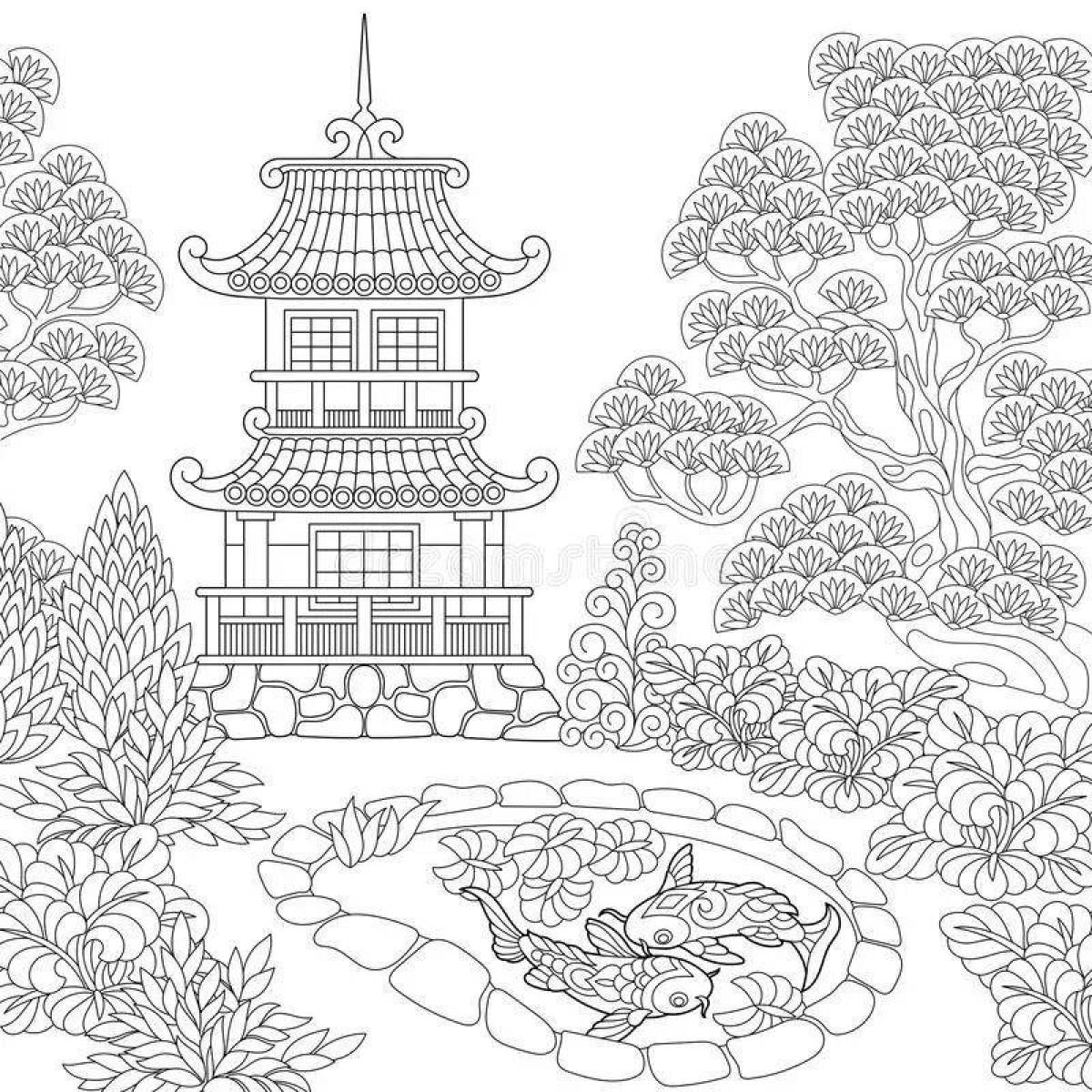 Японский сад раскраска
