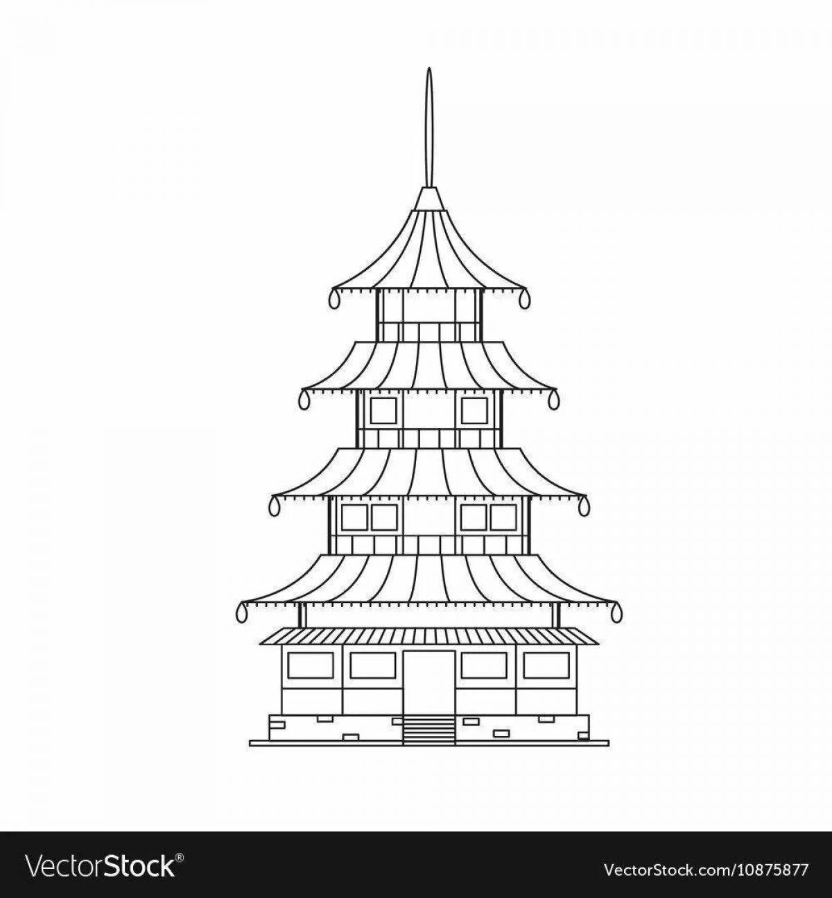 Китайская пагода рисунок карандашом