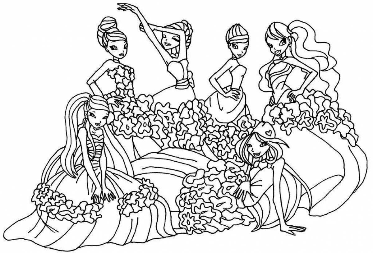 Joyful coloring page flora team