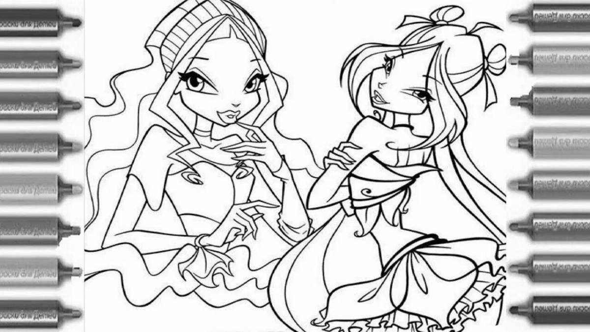 Quirky coloring page flora team