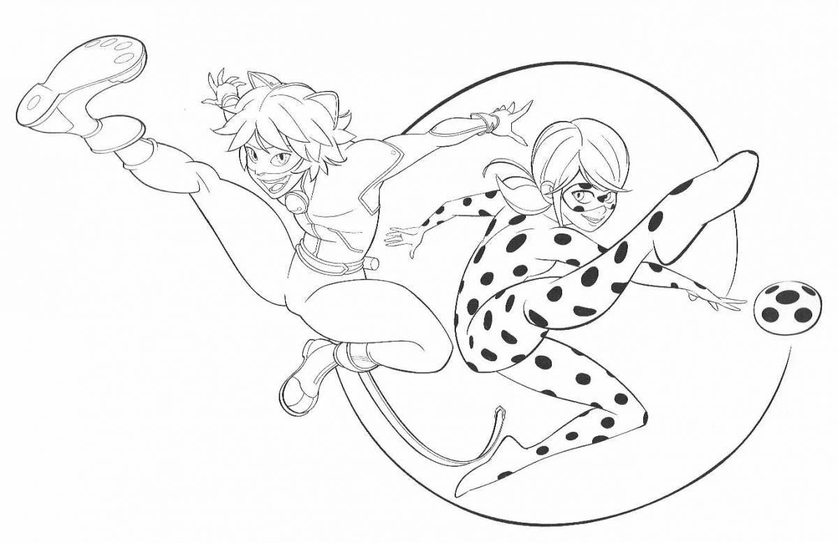 Coloring page bright ladybug and super cat