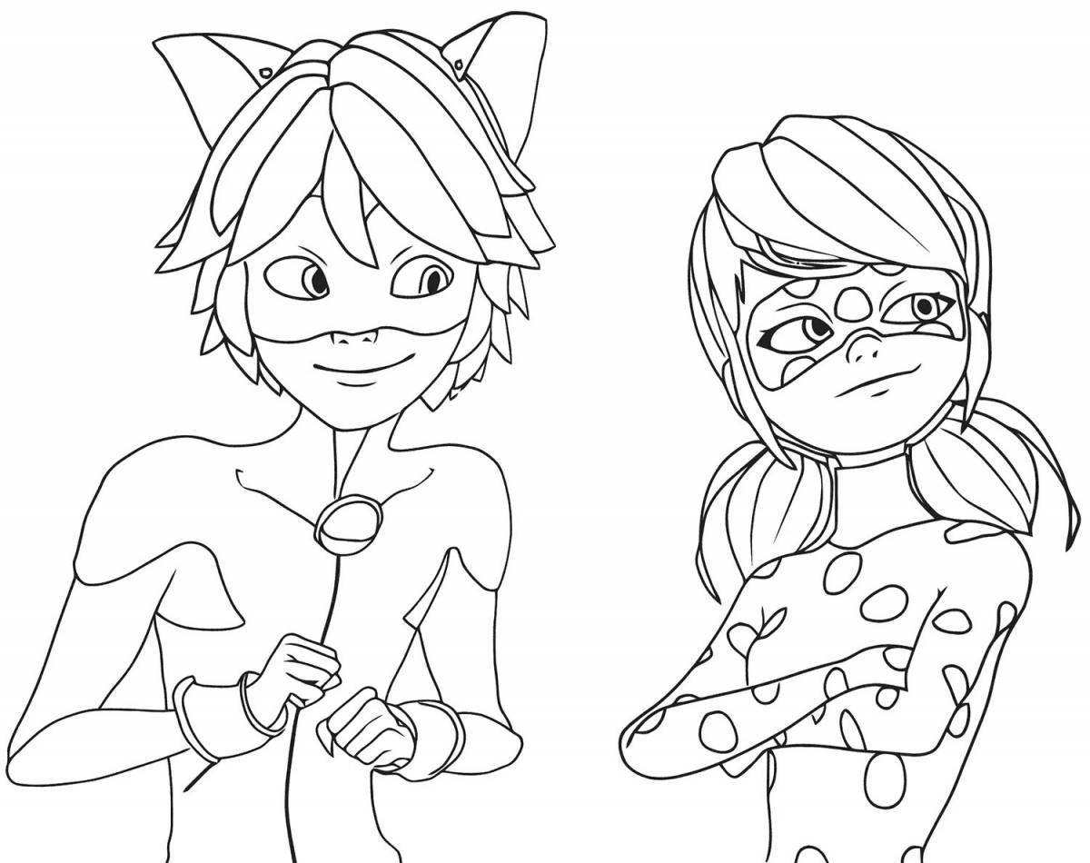 Coloring page magical ladybug and super cat