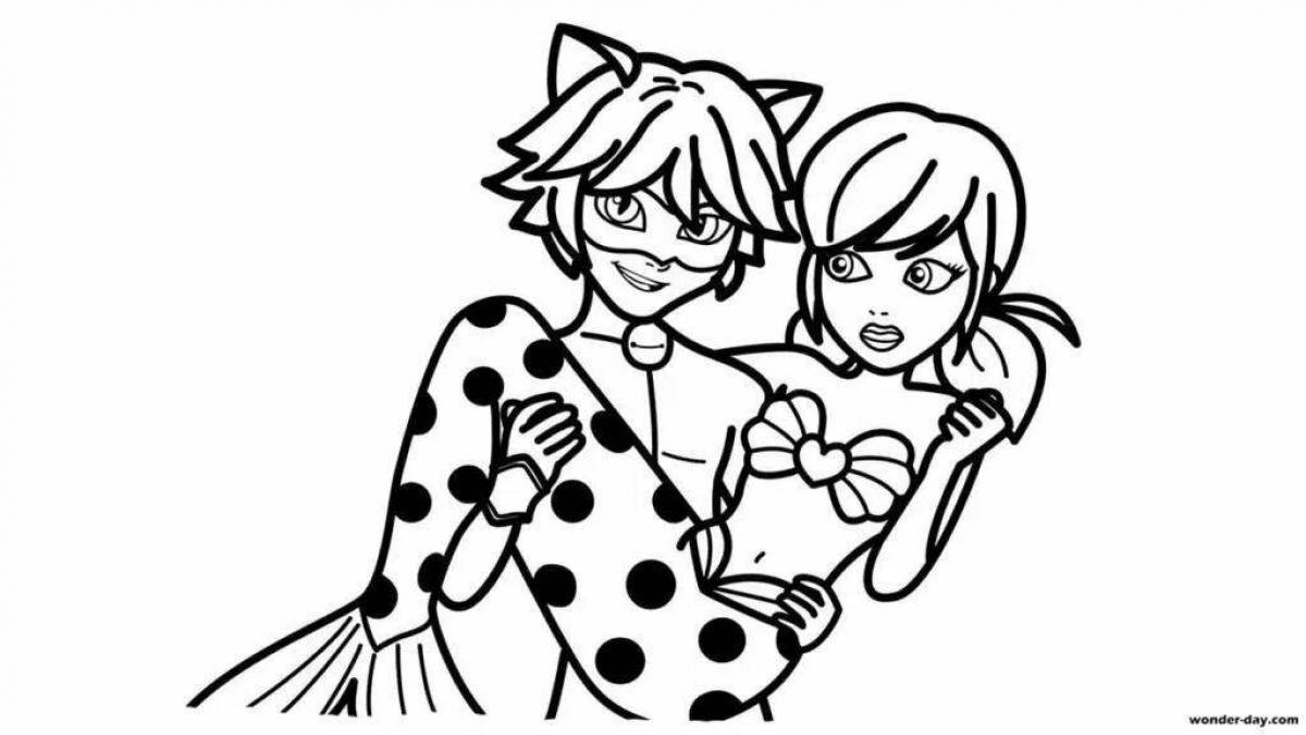 Animated ladybug and super cat coloring page