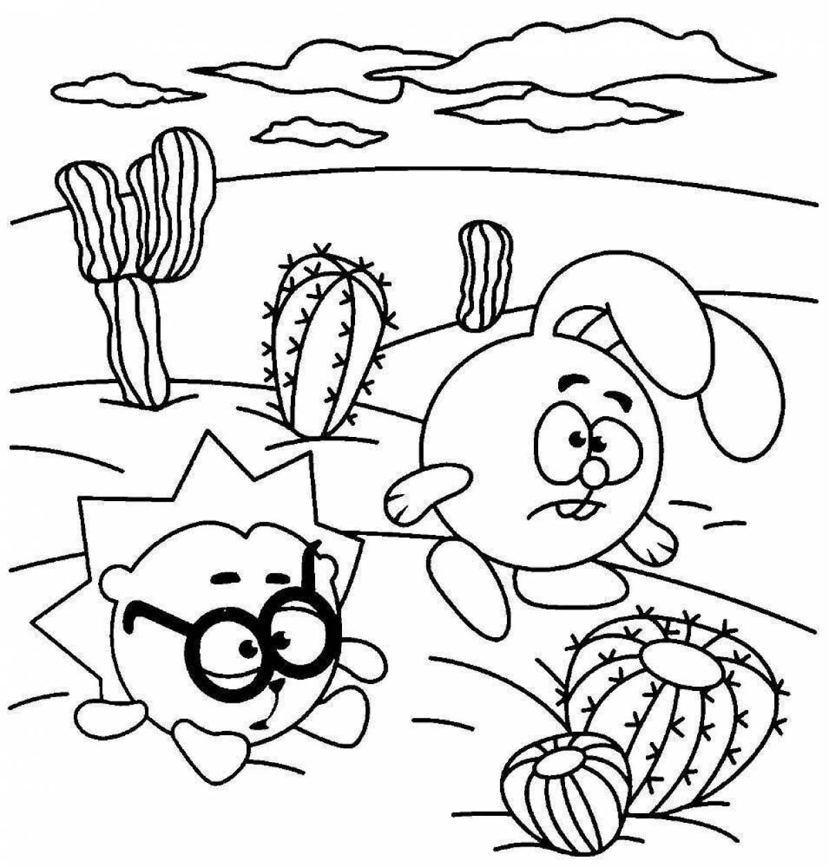 Coloring pages smeshariki obsessed with flowers