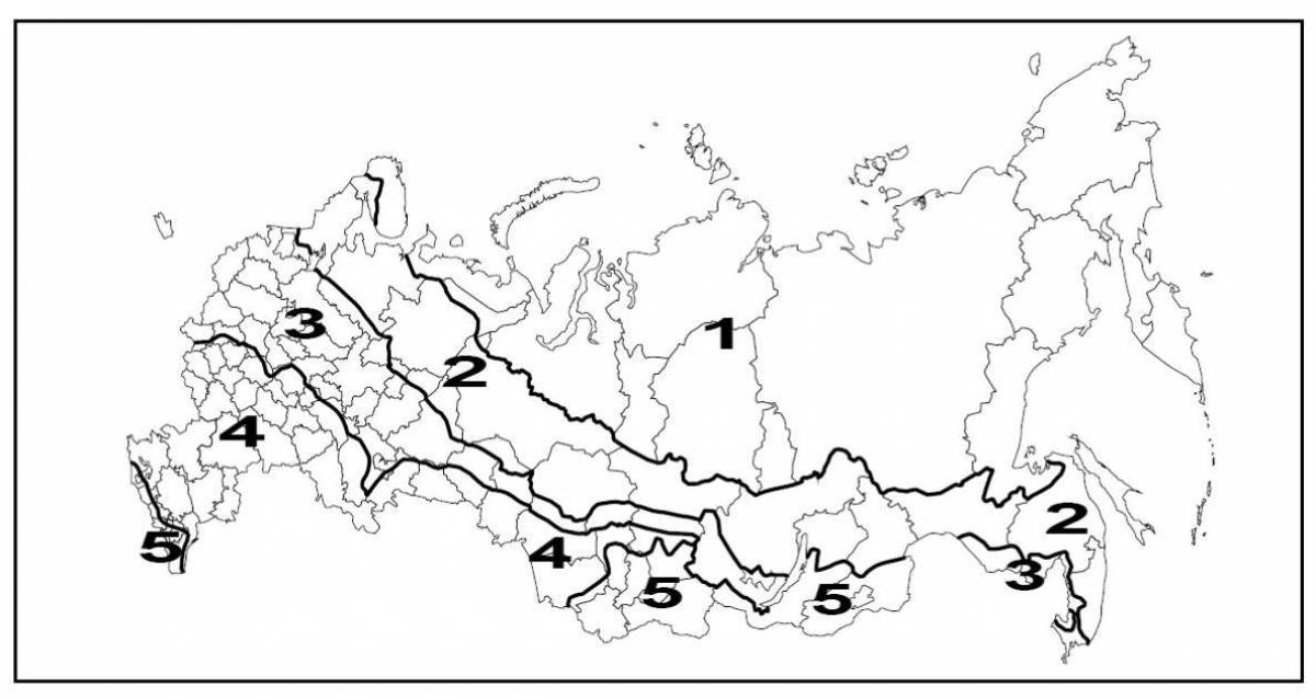 Bright map of natural areas of Russia 4th grade