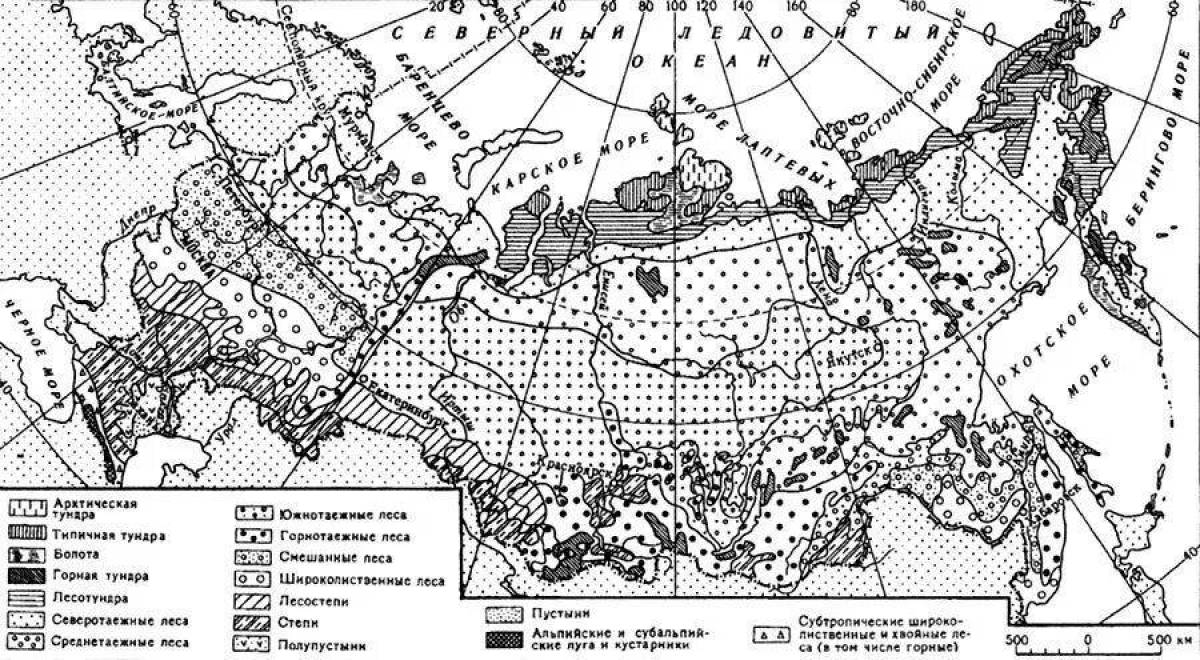 Glorious map of natural areas of Russia 4th grade