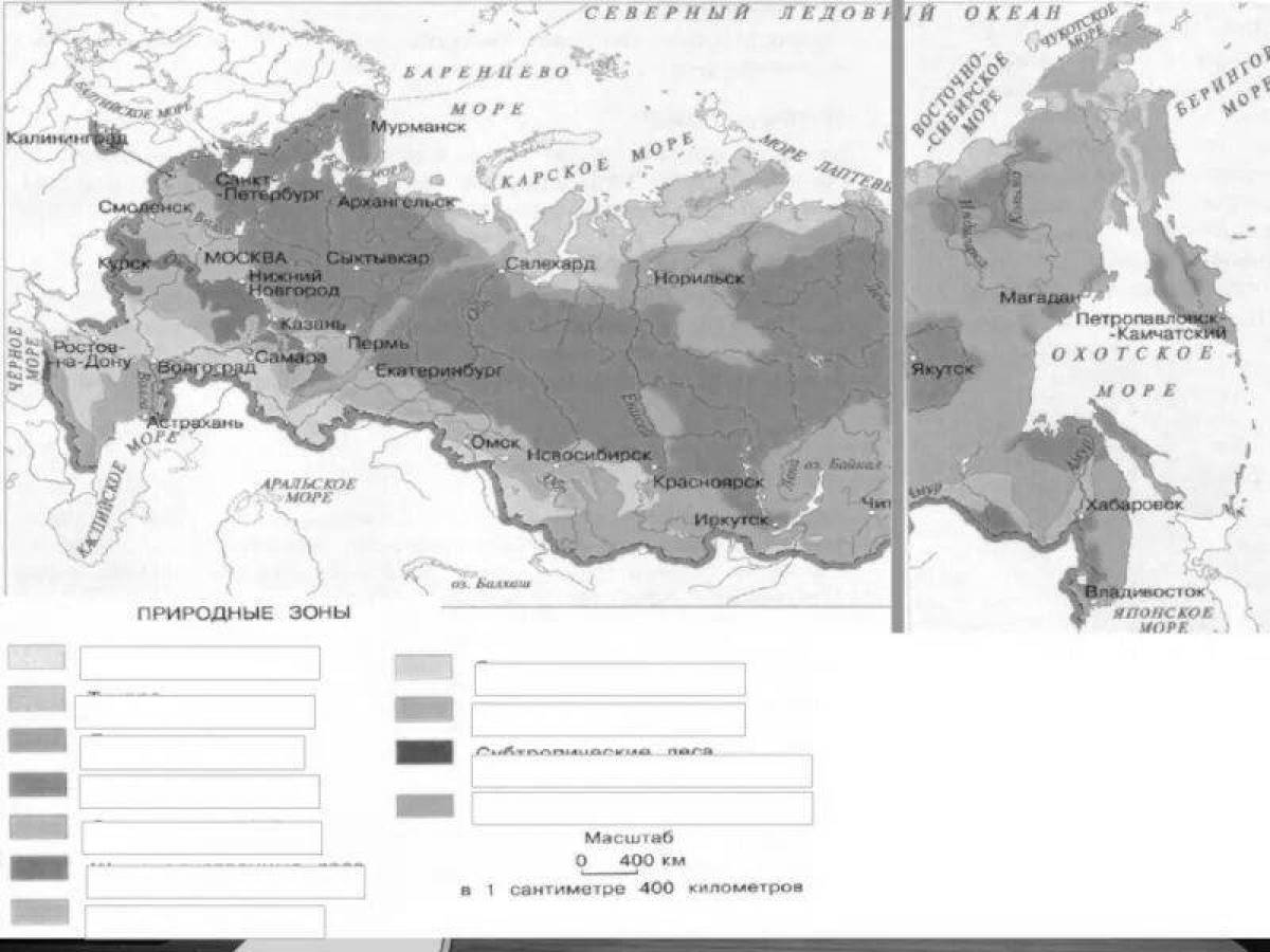 A nice map of the natural areas of Russia 4th grade