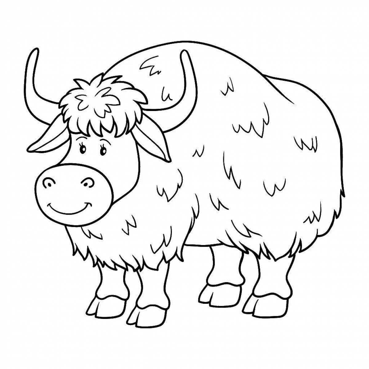 Colorful yak coloring page