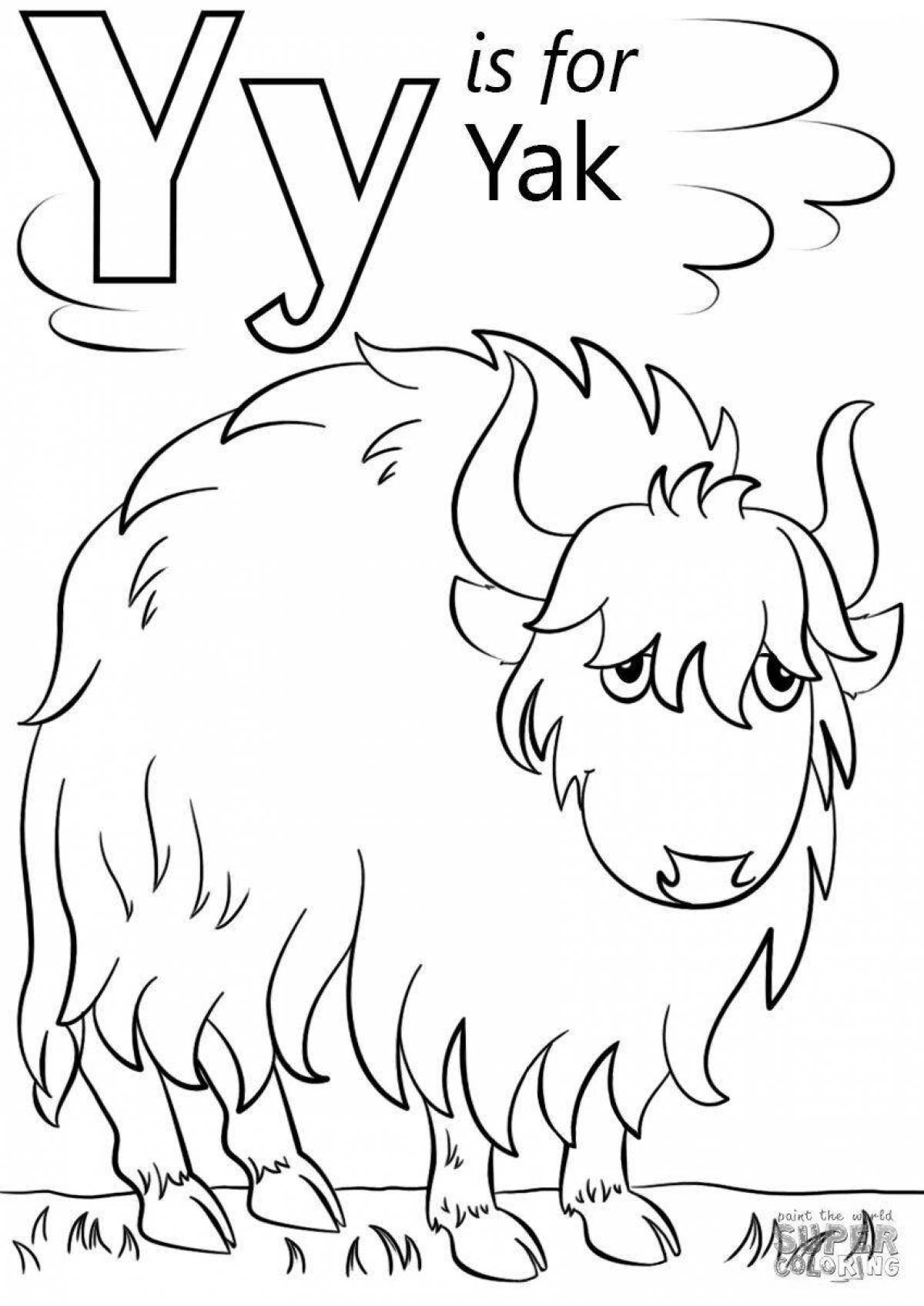 Photo Coloring book cheerful yak