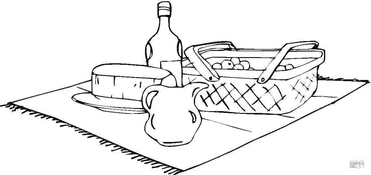 Colorful picnic coloring page