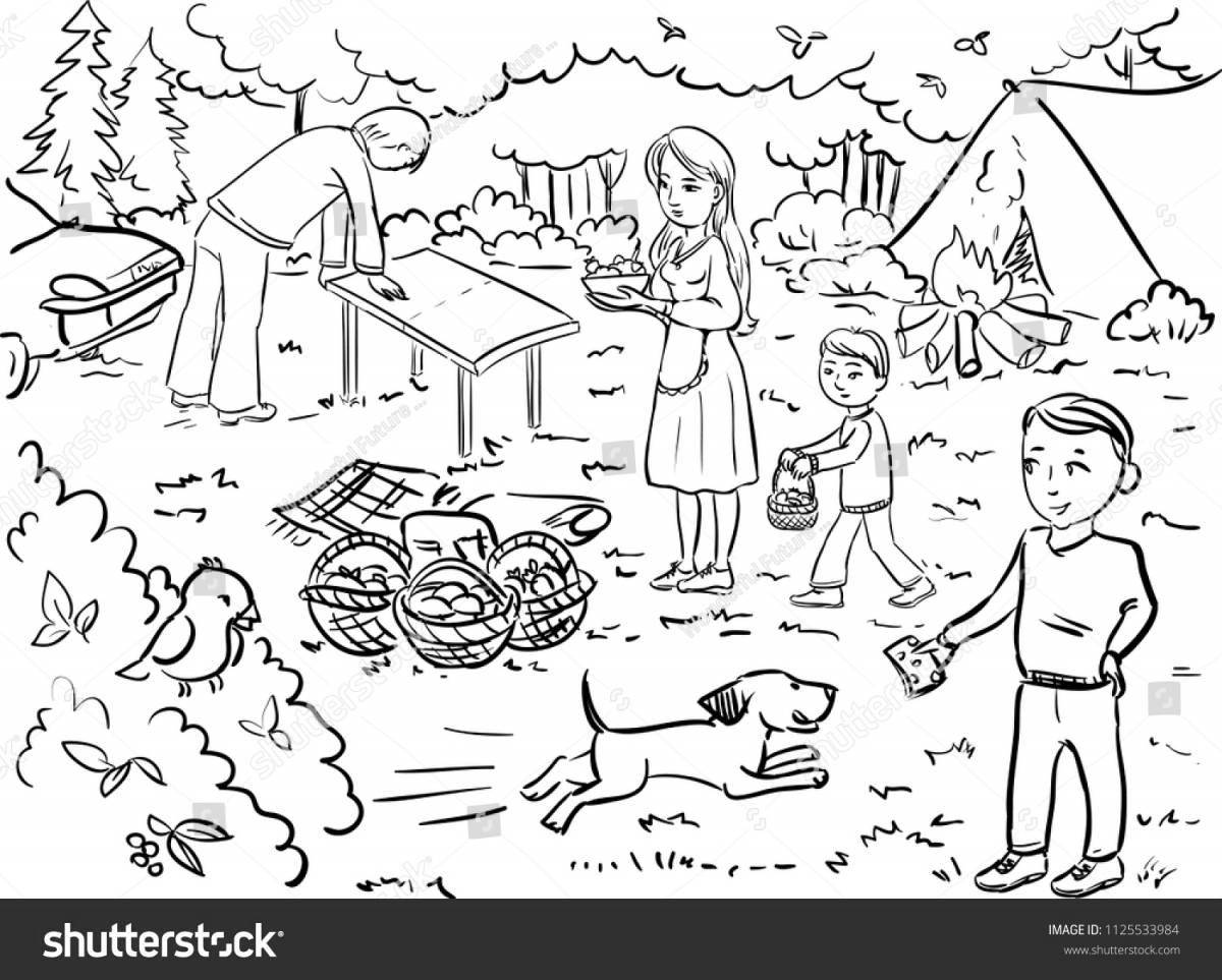 Bright picnic coloring page