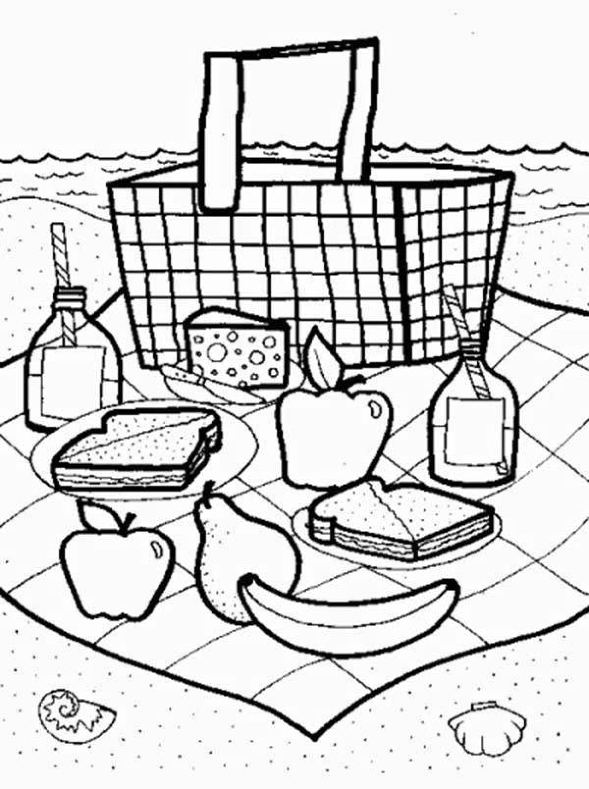 Playful picnic coloring page