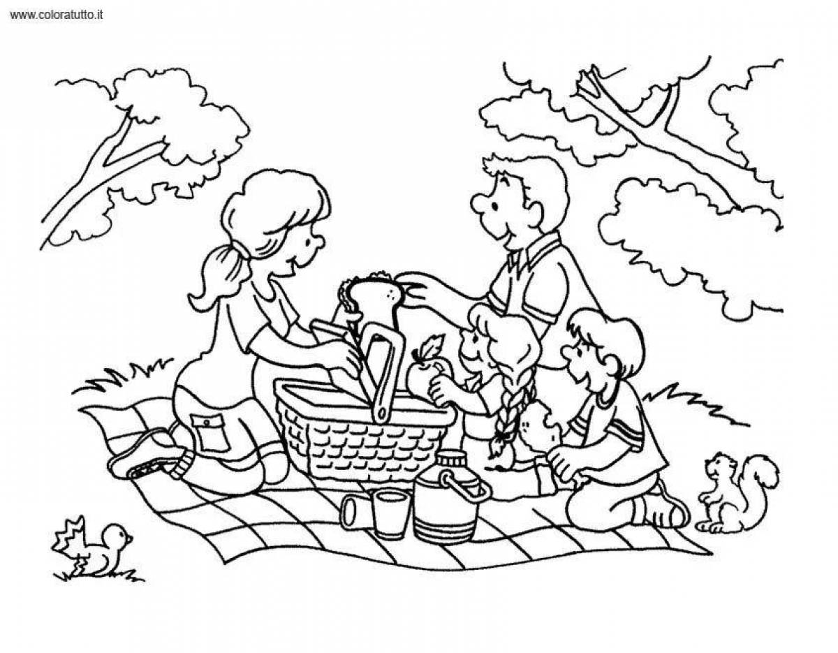 Color-happy picnic coloring page