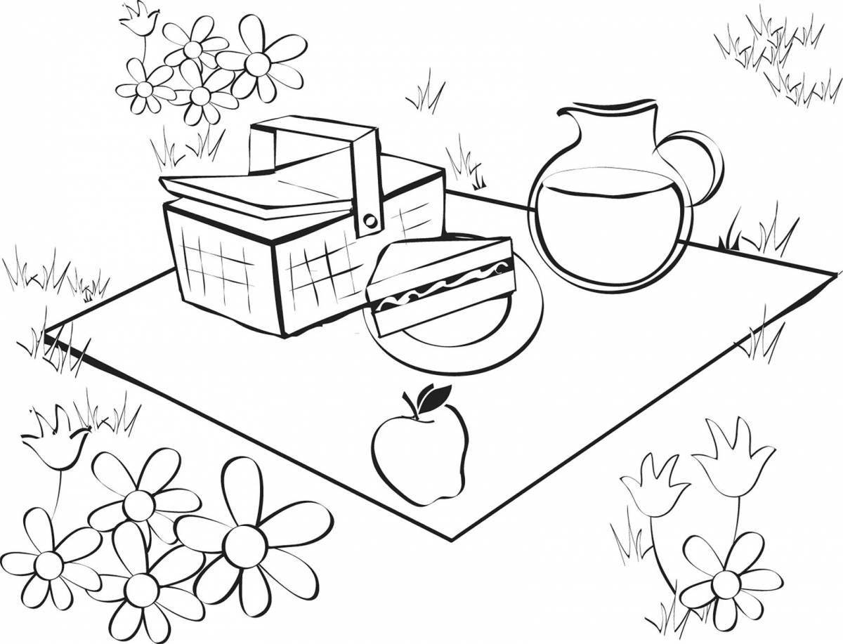 Color-gleeful picnic coloring page
