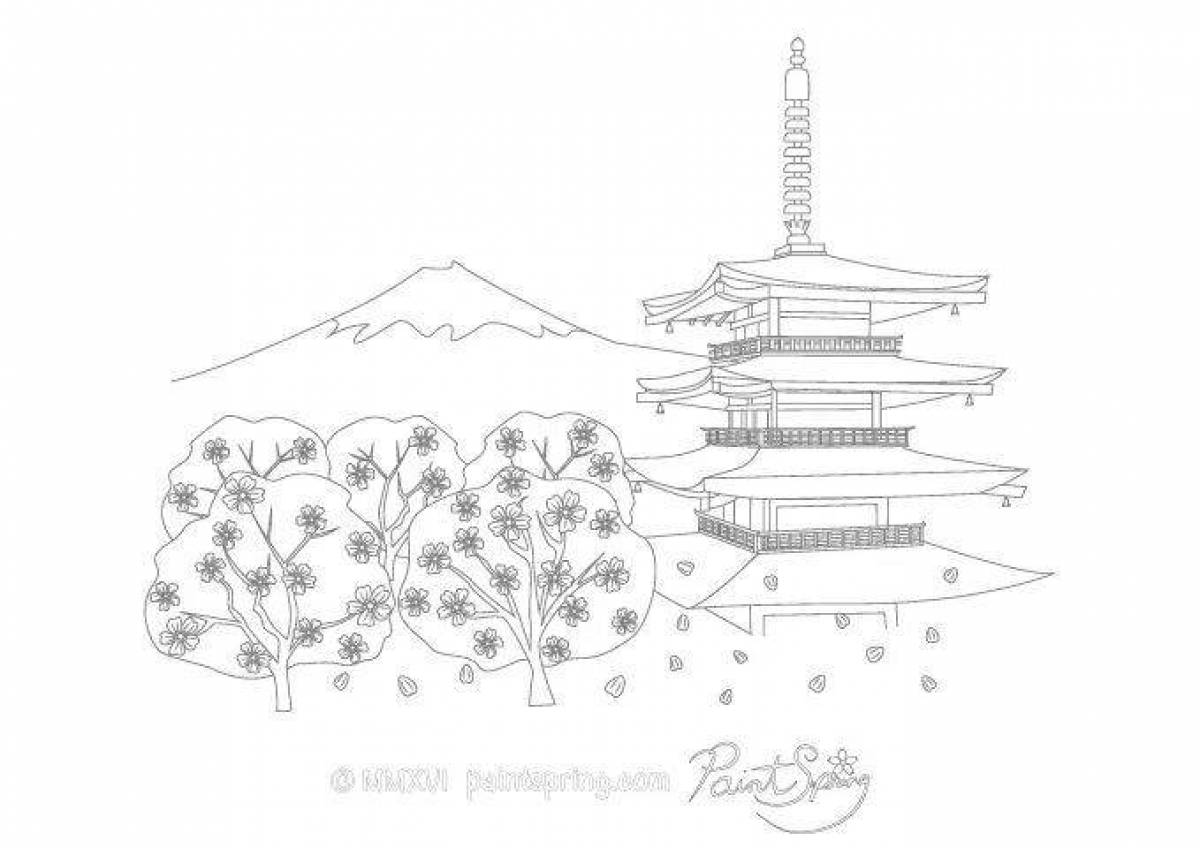 Exotic pagoda coloring page
