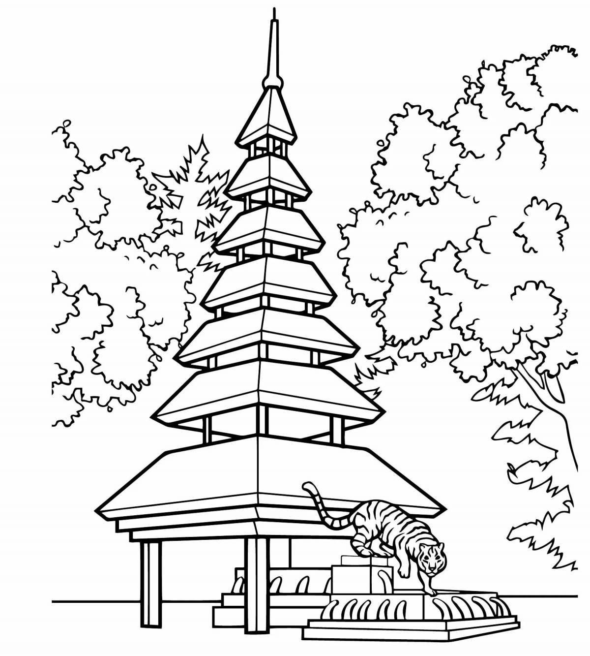 Раскраска буйная пагода
