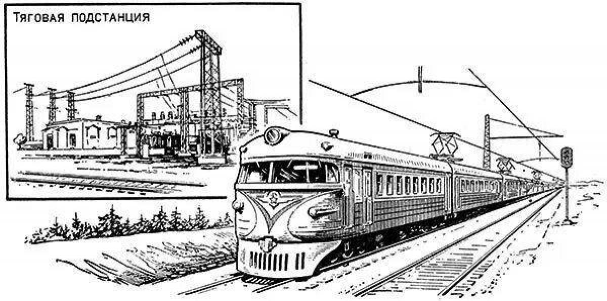 Glittering electric train coloring page