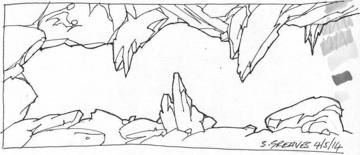 Красочная страница раскраски пещеры