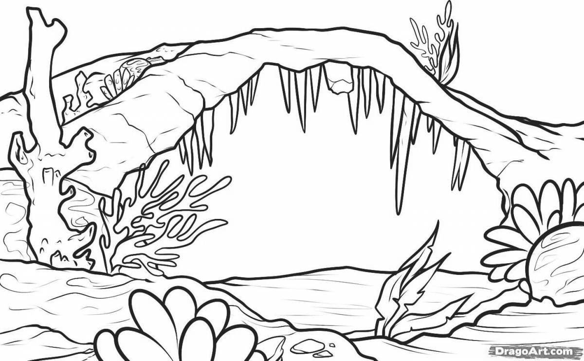 Adorable cave coloring page