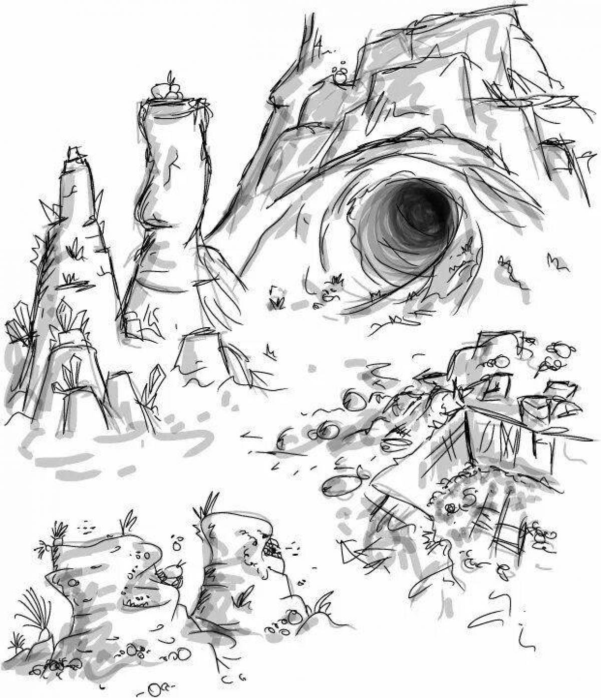 Beautiful cave coloring page