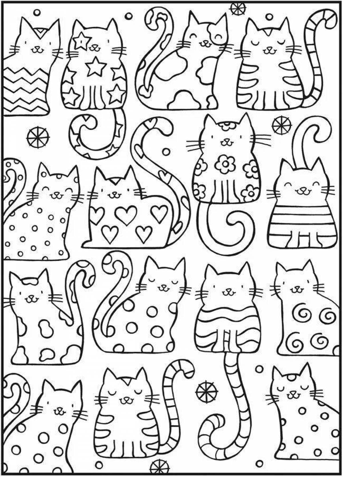Красочная страница раскраски кошек