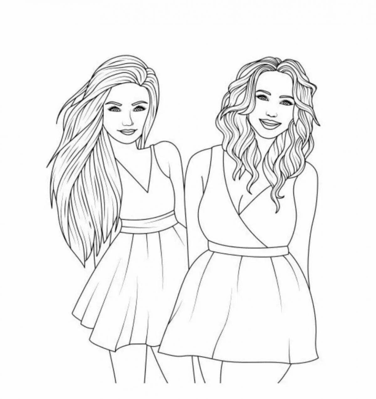 Lp girls colorful coloring page