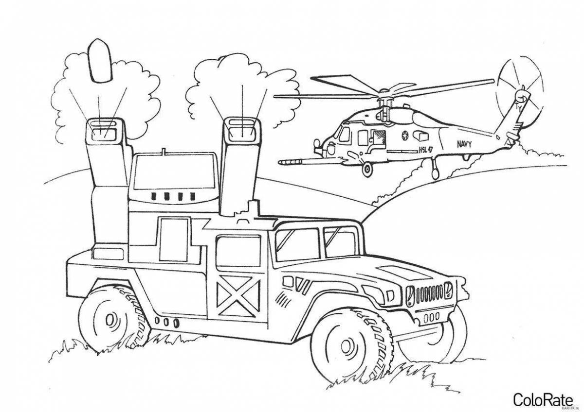 Amazingly dynamic combat vehicle coloring page
