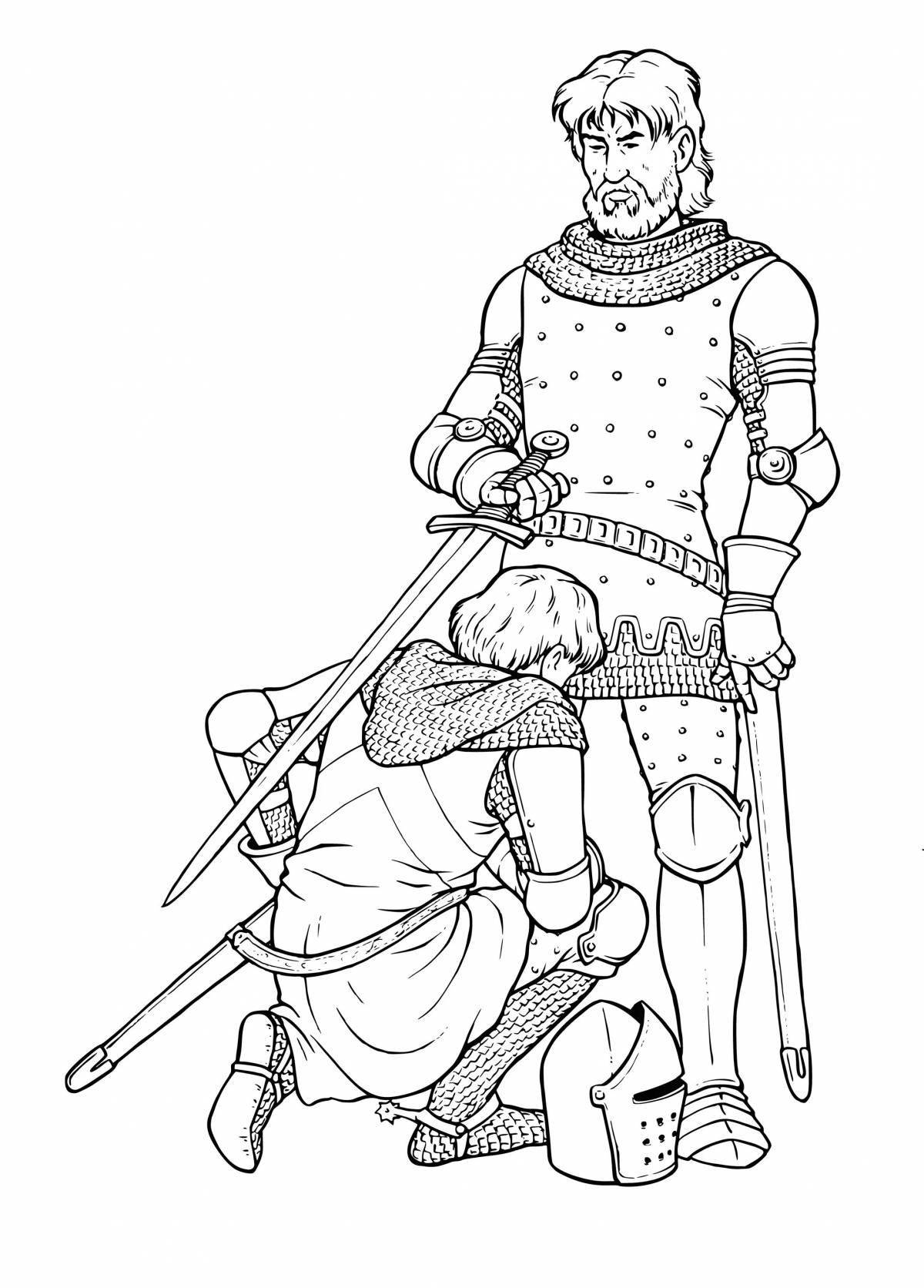 Раскраска роскошные средневековые рыцари