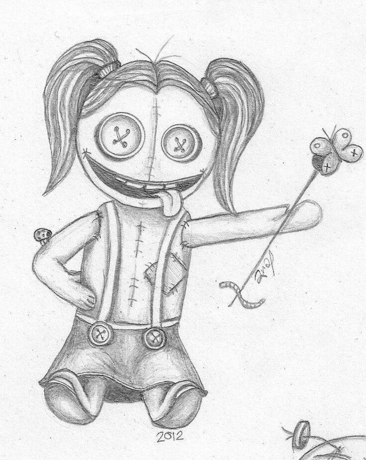 Intriguing voodoo doll coloring page