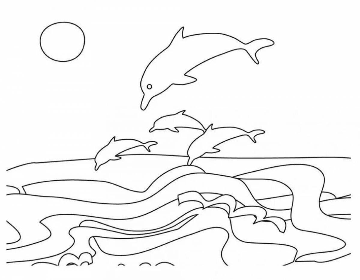 Colorful seascape coloring page