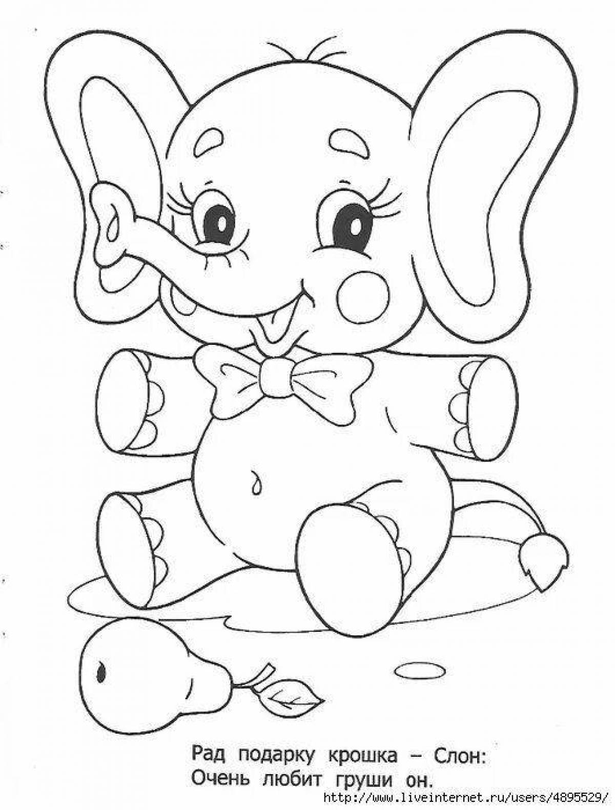 Coloring book cheerful pink elephant