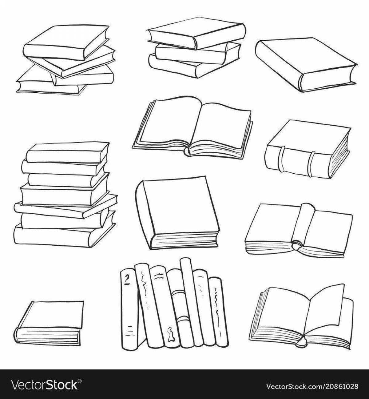 Playful stack of books coloring page