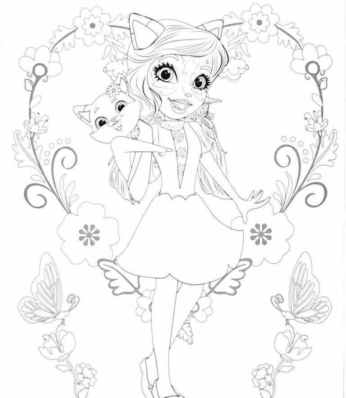 Cute enchantimals cat coloring page