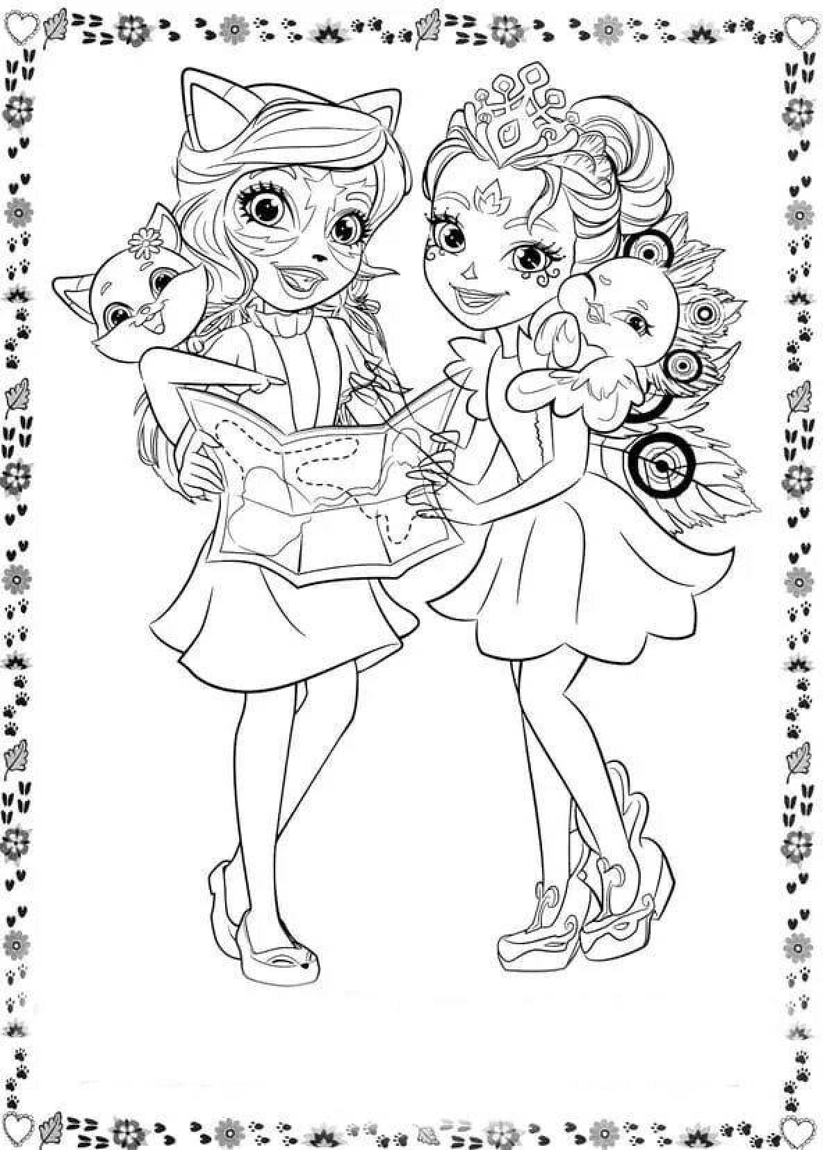 Pretty enchantimals cat coloring page