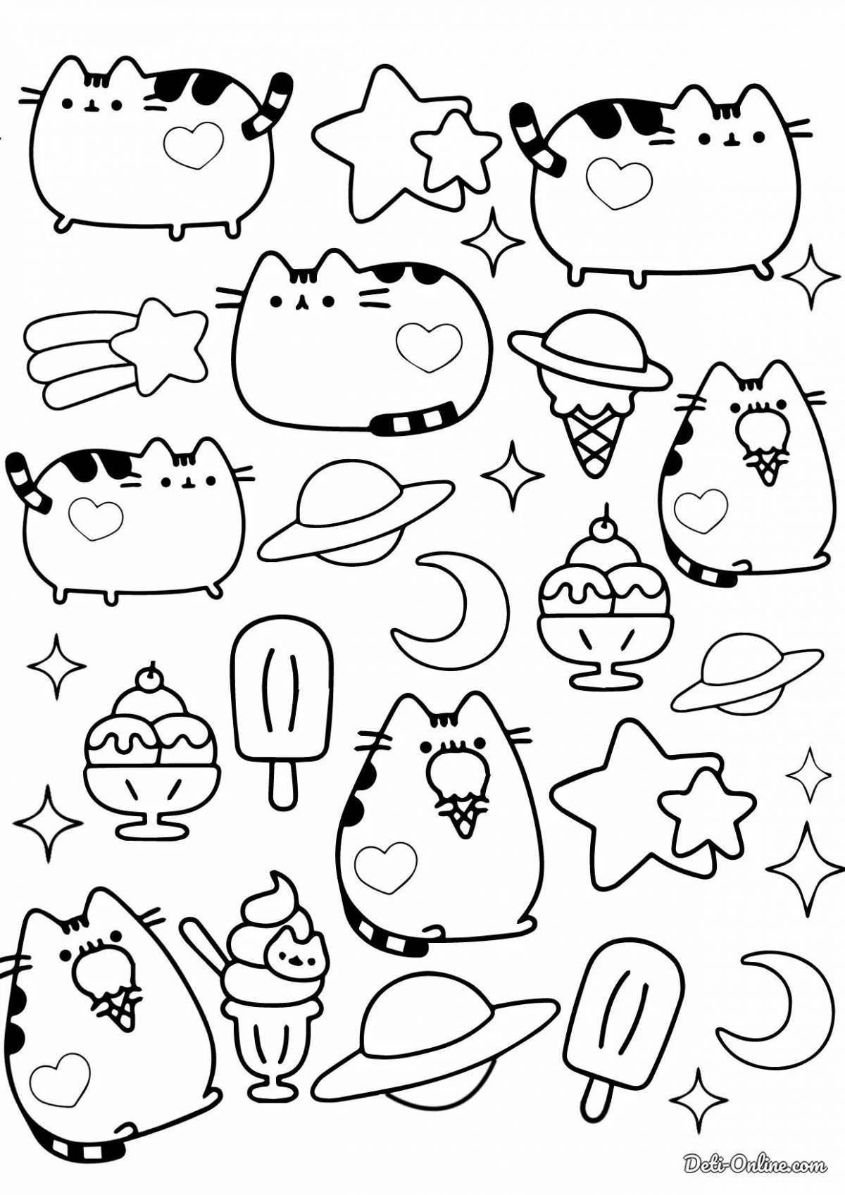 Joyful cat coloring page