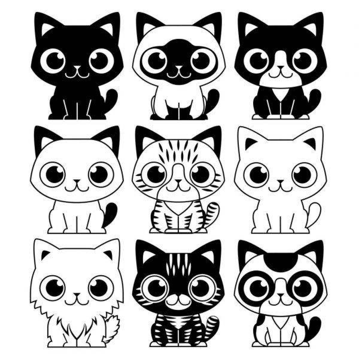 Coloring page of fun cat stickers