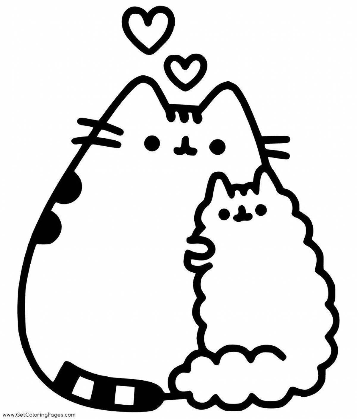 Adorable cat sticker coloring page