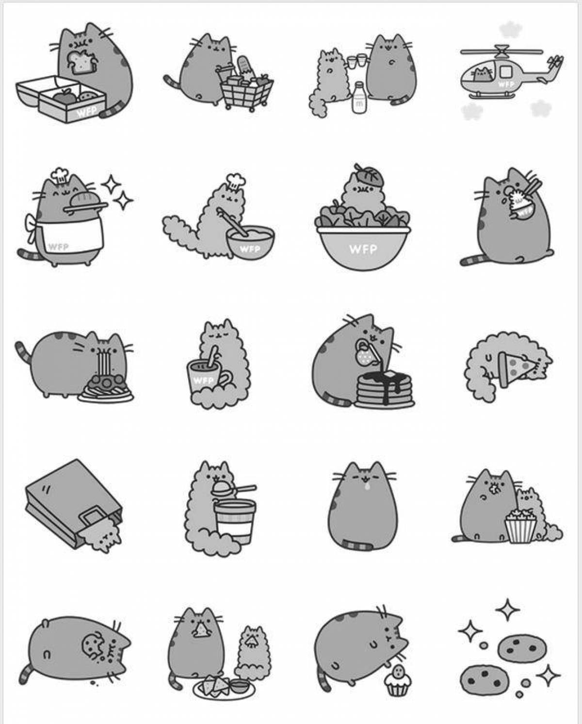 Раскраска забавный кот наклейка