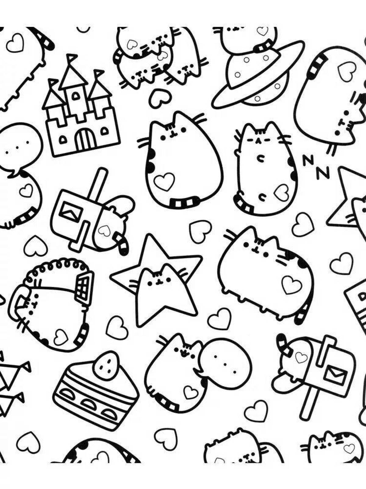 Funny cat sticker coloring page