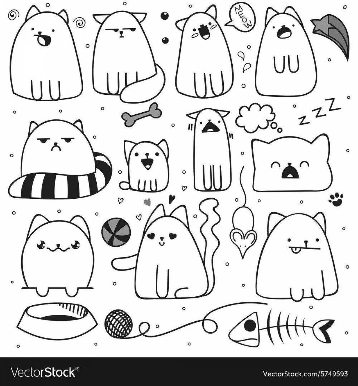 Страница раскраски с наклейками quirky cat