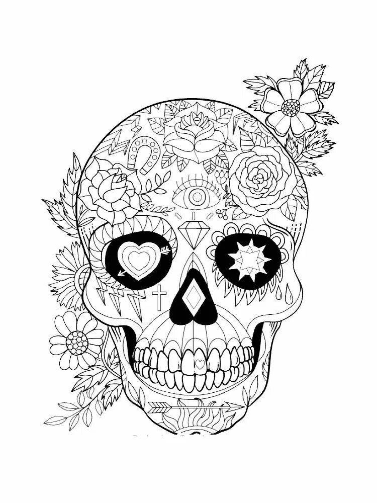 Colorful anti-stress skull coloring