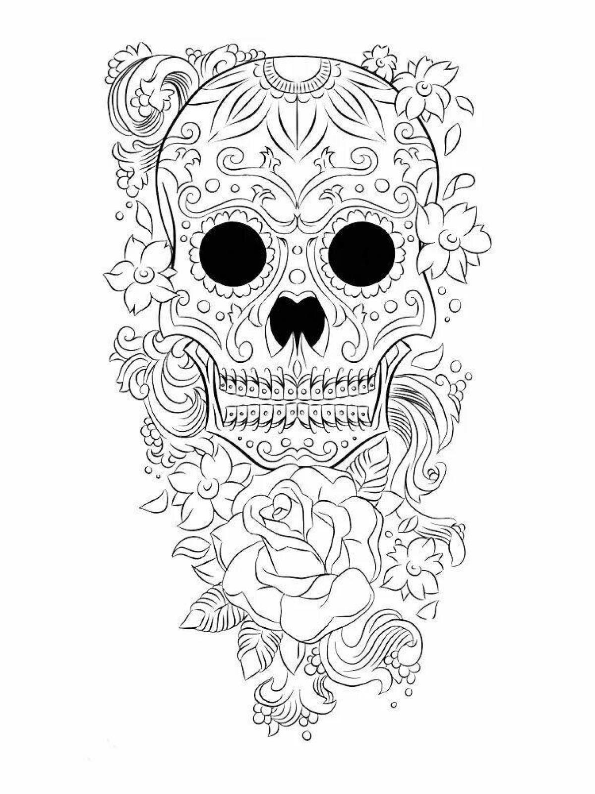 A fascinating anti-stress coloring of the skull