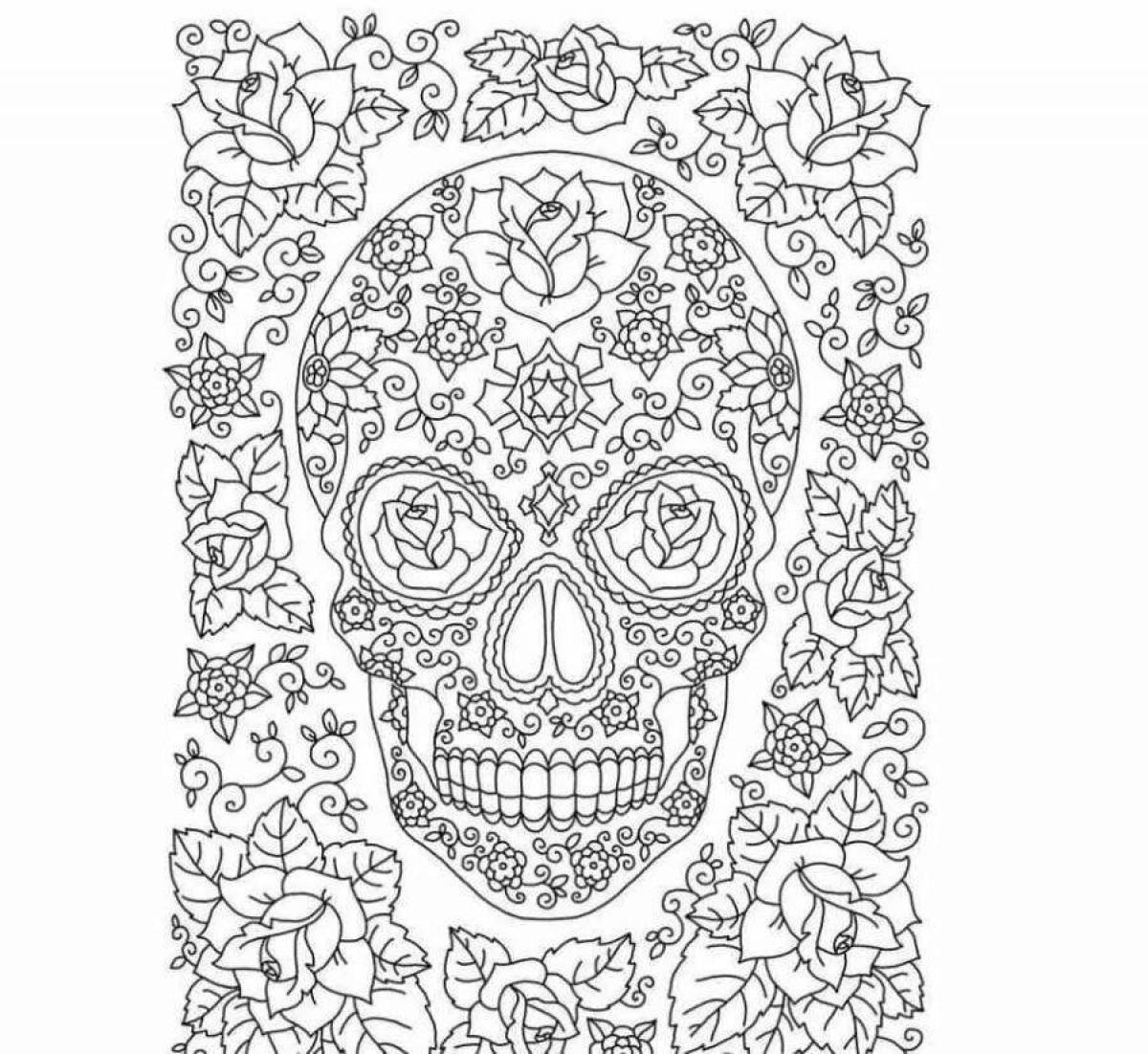 Привлекательная антистрессовая раскраска черепа