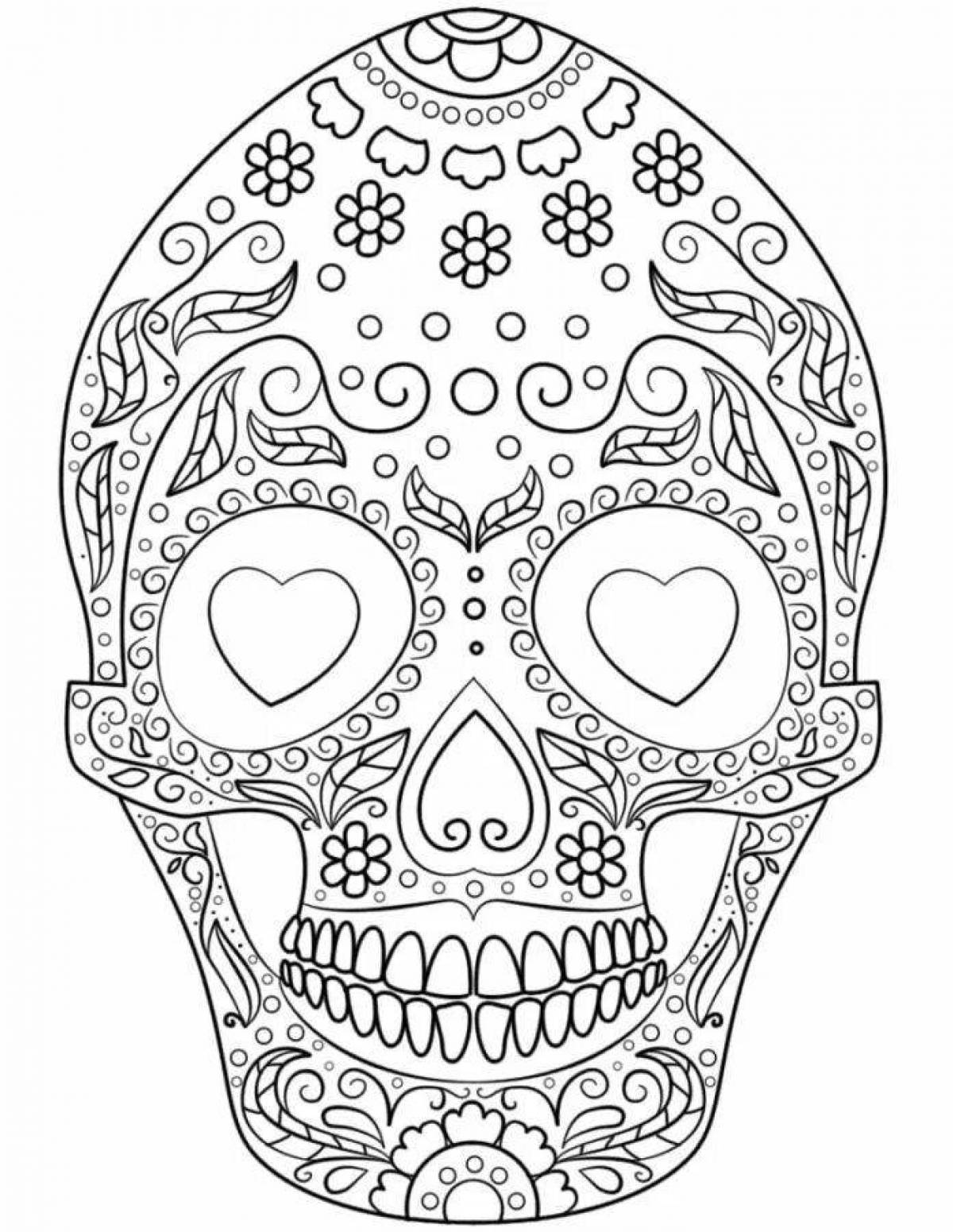 Раскраска сияющий антистрессовый череп