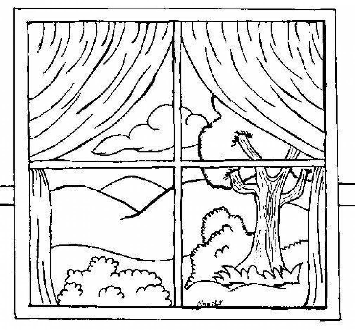 Great winter window coloring page